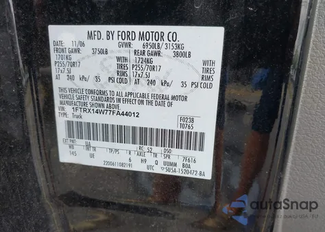 2007 Ford F-150 Fx4/Stx/Xl/Xlt z USA, uszkodzony, nr VIN 1FTRX14W77FA44012